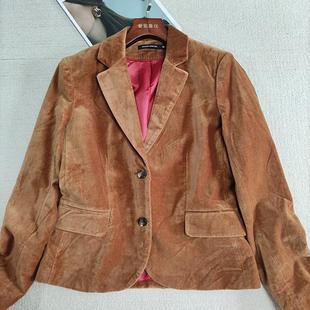 复古英伦风收腰显瘦纯色小西服纯棉绒面长袖外套职业休闲西装上衣