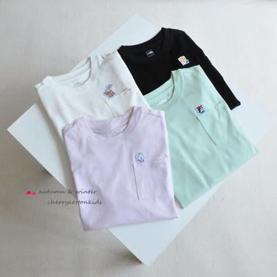 【8折+双11】清爽冰激凌色系 儿童可爱小狗口袋纯色长袖打底T恤