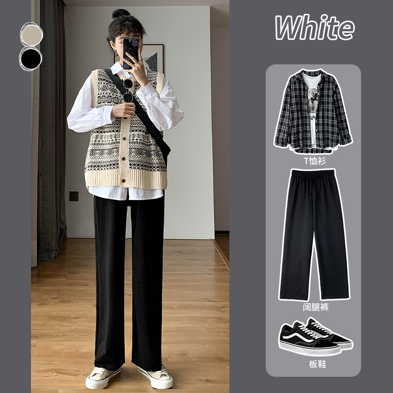 运动阔腿裤女高腰春秋垂感裤子2020新款秋冬加绒宽松直筒休闲 裤