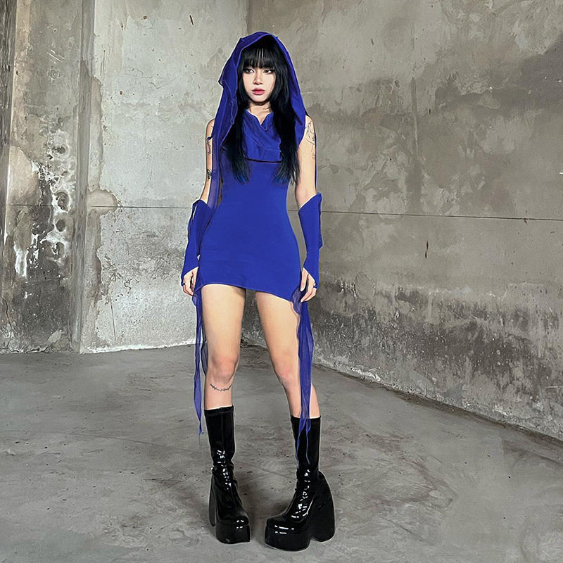 末日沙丘废土风连帽连衣裙辣妹穿搭不规则小众设计感显瘦包臀裙