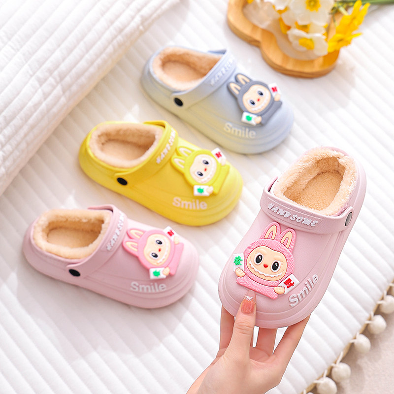 拉布布秋冬季儿童棉拖鞋女童防水防滑亲子柔软室内小中大童棉拖鞋