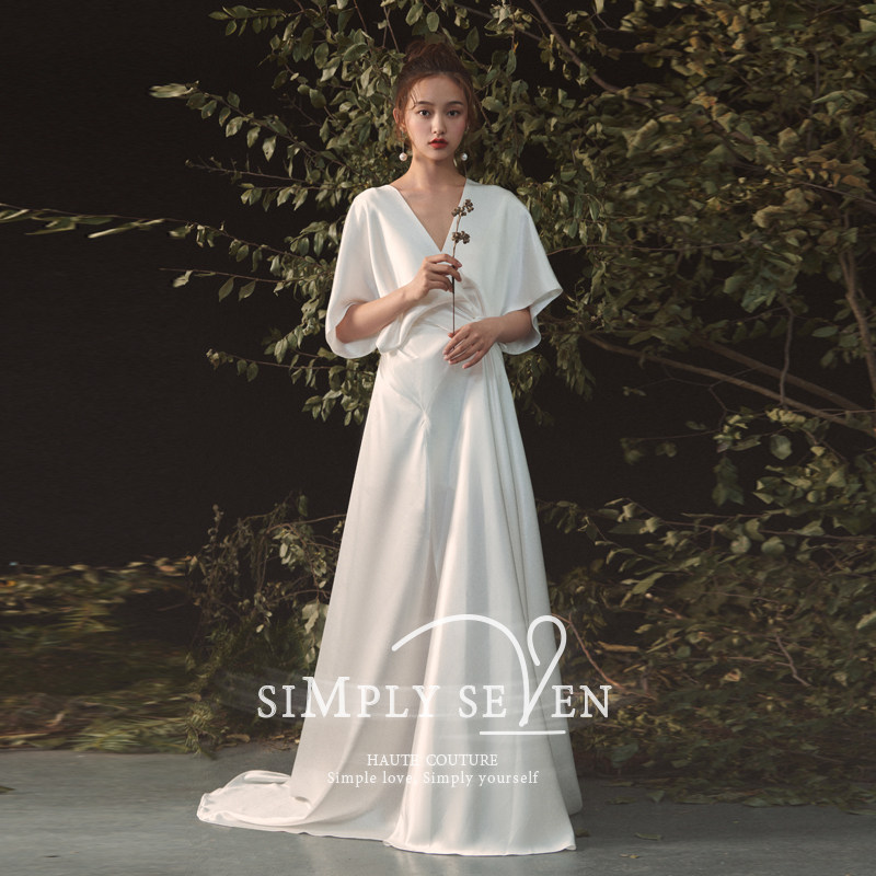 简柒《云珀》法式轻婚纱2021新款新娘气质复古缎面礼服女森系简约