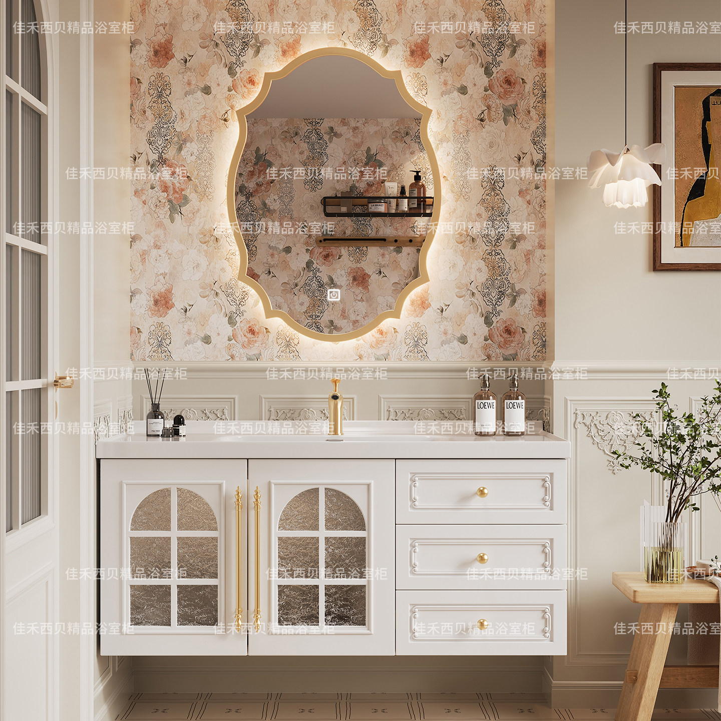 法式奶油风浴室柜组合智能卫浴陶瓷一体盆卫生间洗漱台洗脸洗手盆,家装主材,浴室柜组合,淘宝优惠券,粉丝福利购,淘宝优惠卷