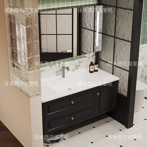 法式浴室柜一体陶瓷盆组合中古风