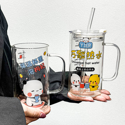 大容量玻璃杯办公室耐高温吸管杯