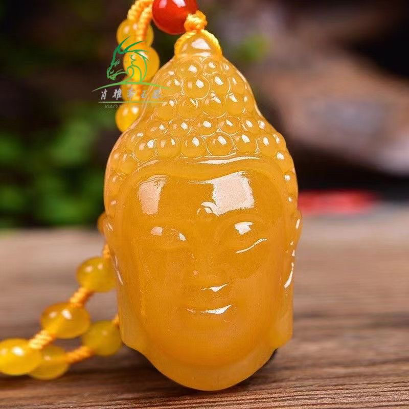 云南黄龙玉观音菩萨佛头吊坠鸡油黄天然玉石佛头吊坠玉挂件男女款