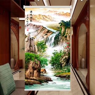 定制山水挂画办公室客厅厨房卫生间防水遮光山水画卷拉式升降窗帘