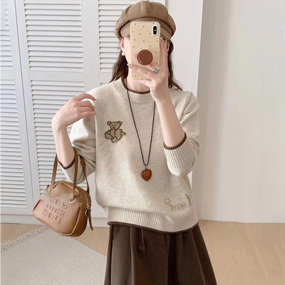 小熊毛衣女秋冬2025新款韩系穿搭针织上衣宽松内搭打底衫冬季加厚