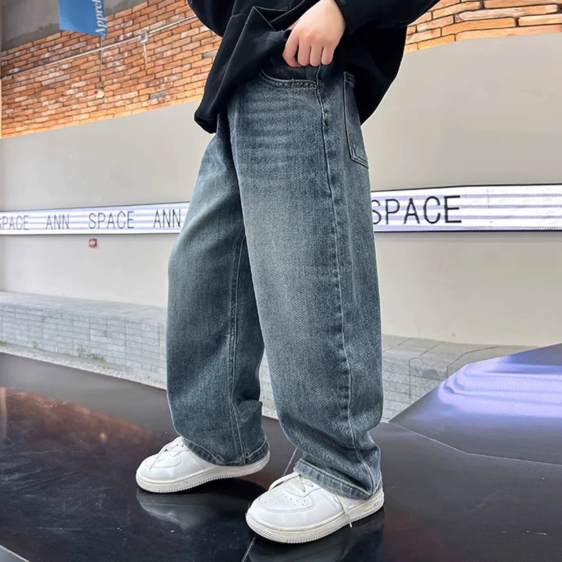 男童牛仔裤2025新款春秋阔腿儿童男孩童装加绒冬长裤帅气运动裤子