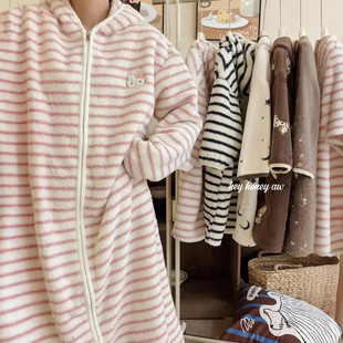 大小卷儿童睡袍25秋冬男童女童半边绒卡通印花连帽长款亲子家居服