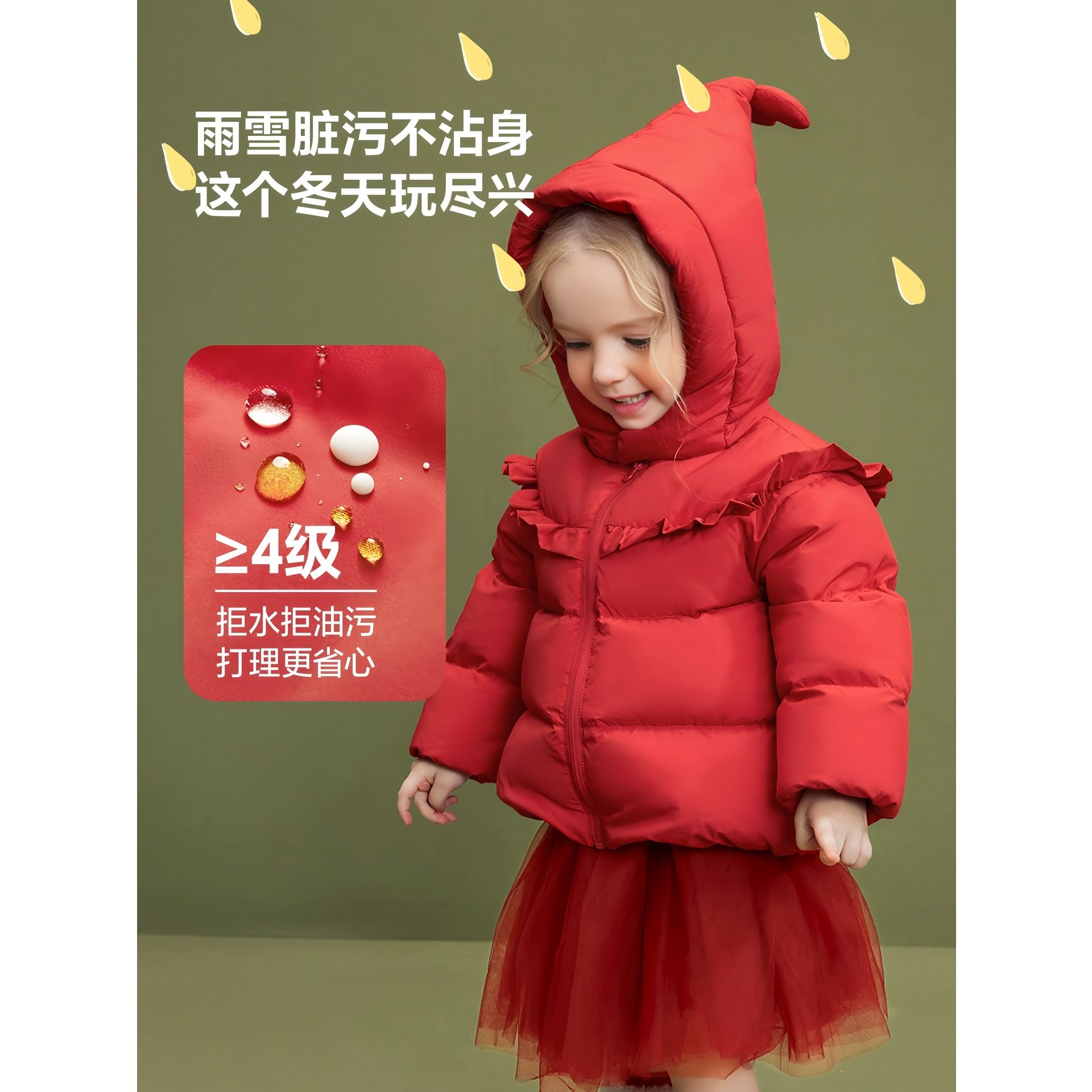 儿童羽绒服90白鸭绒女童三防羽绒服宝宝甜美可爱外套2025新款加厚