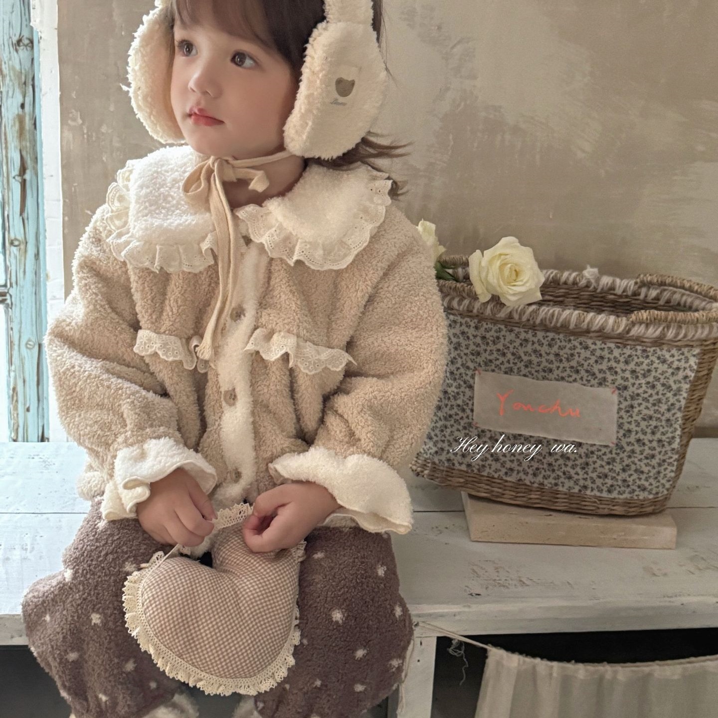 嘿甜心25秋冬大小卷儿童冬季加厚家居服韩系花边半边绒可外穿