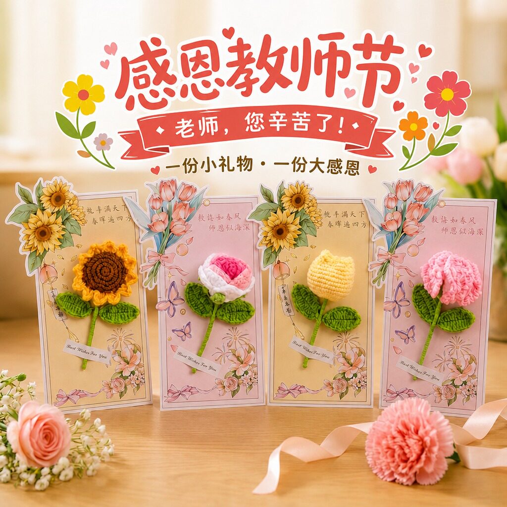 教师节礼物2026新款贺卡送老师高级感立体花束小卡片手写感恩祝福