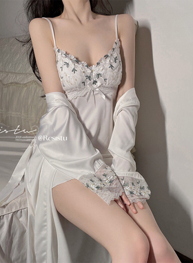 RESISTU 邻家乖女款甜美纯欲春秋性感吊带睡衣夏季蕾丝情调睡裙袍