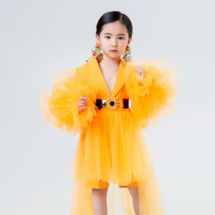 政宇轩新款模特走秀礼服演出服甜美可爱气质灯笼袖拆卸西装租赁