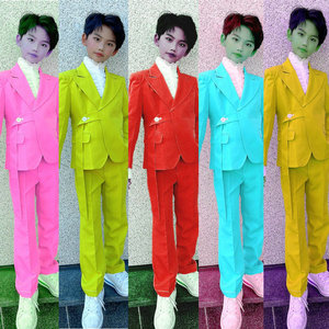 模特走秀西装演出服潮流时尚新品西装男女同款战队服气质果绿色租