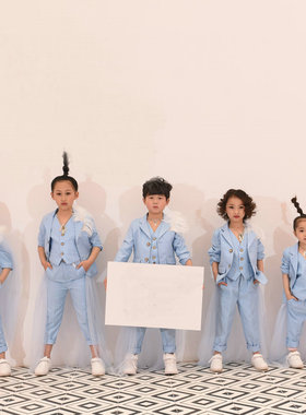 t台走秀秀蓝色西装团队赛战队服街舞演出服舞台潮服春晚服装出租