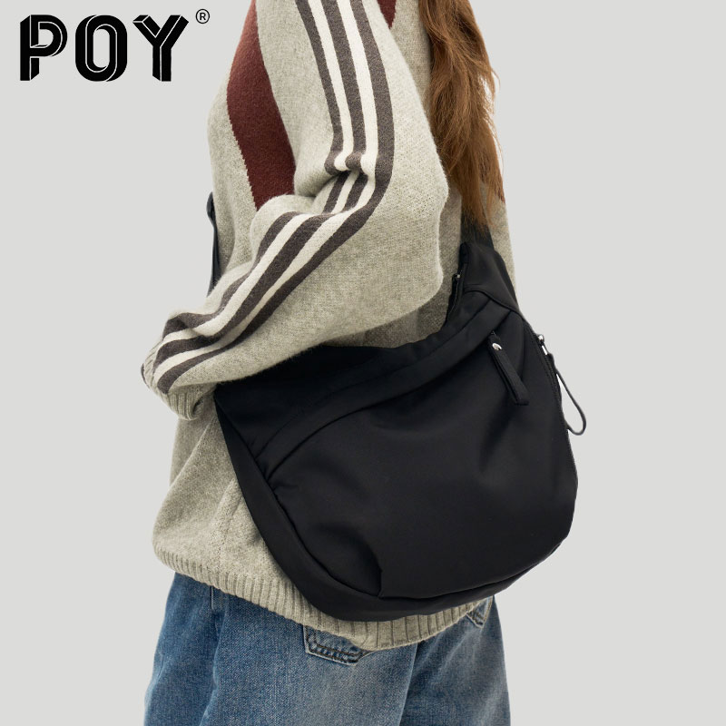 POY®新品 斜挎包女2024新款大学生布包包单肩大容量背包通勤挎包