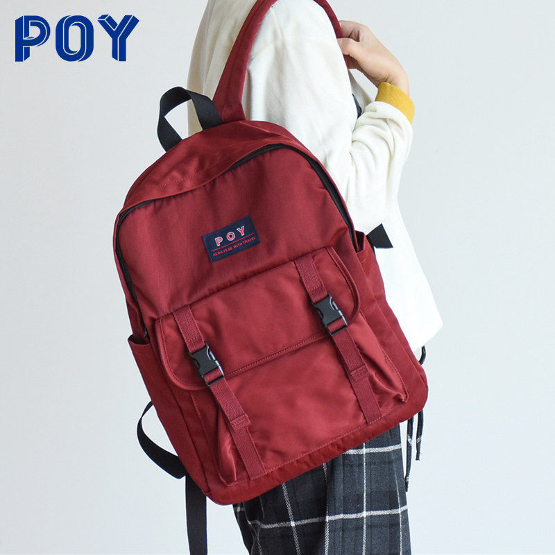 POY书包女韩版电脑背包高中大学生日系ins风简约百搭大容量双肩包