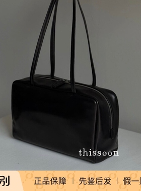 现货 The Row astra 极简黑色羊皮保龄球包 单肩手提包 男女