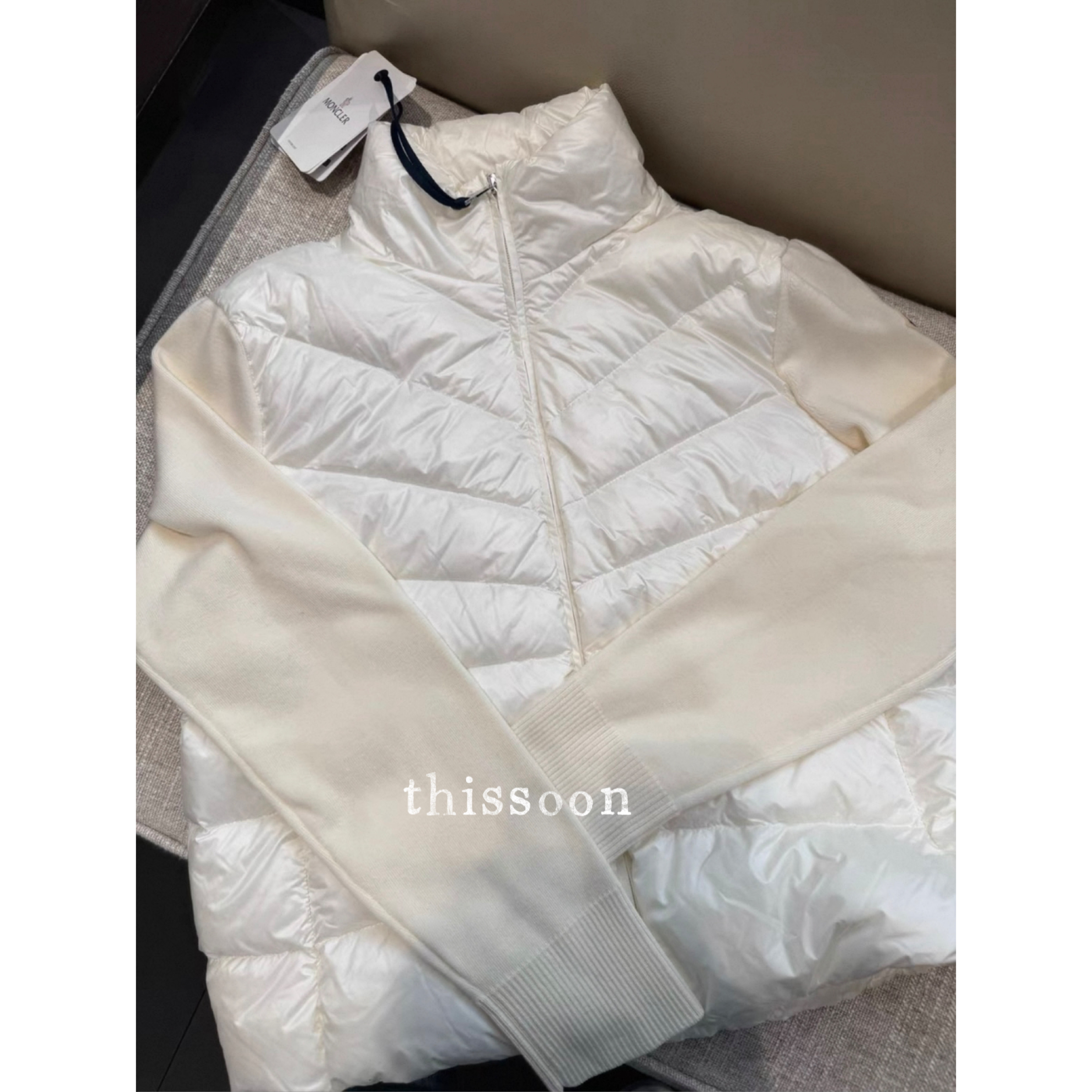 现货Moncler白色针织拼接羽绒服