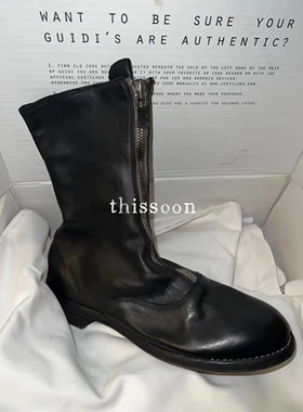 特价现货 Guidi 310 黑色马皮前拉链矮跟圆头短靴 暗黑先锋 女
