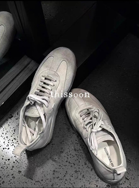 折扣 Ann Demeulemeester做旧麂皮粉笔白色系带德训鞋 休闲运动鞋