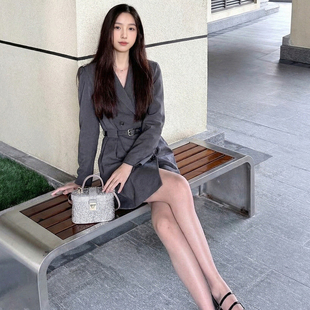 新款 连衣裙女2026春季 气质腰带收腰时髦短裙 高级感西装 ELLE法式