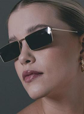 欧美风窄框墨镜女金属小框级感老钱风极简太阳眼镜防紫外线遮阳