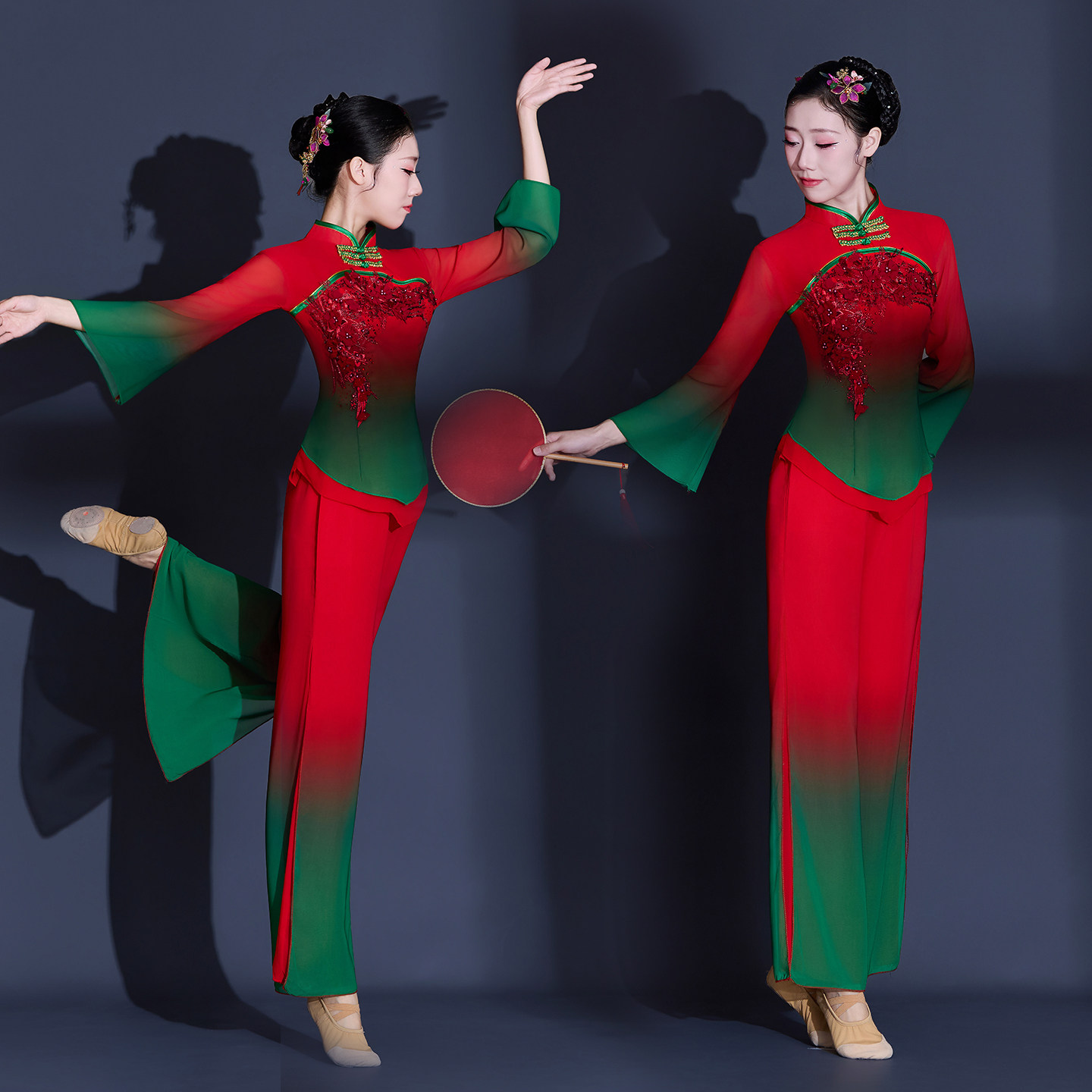 高档东北秧歌服演出服女中老年古典舞扇子舞蹈服装打鼓腰鼓广场舞