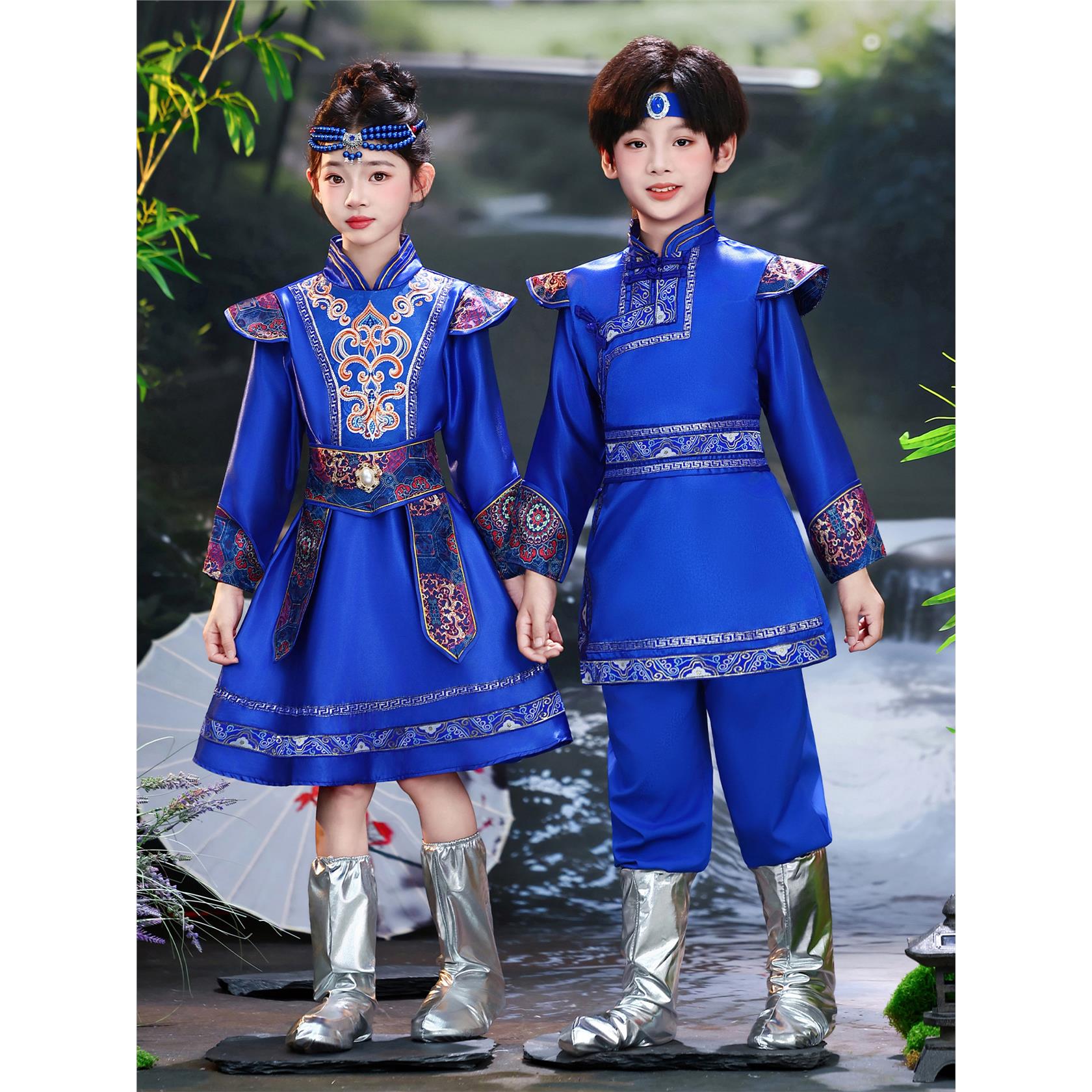 高档新款蒙古服族女童男图片