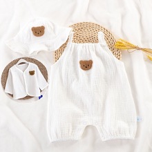 婴儿连体衣夏季薄款背带裤女宝宝纱布哈衣爬服新生儿衣服超萌夏装