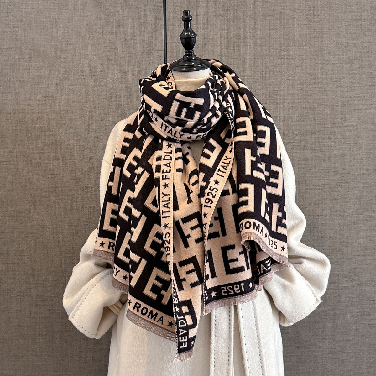 CinsKiss羊绒撞色加厚围巾