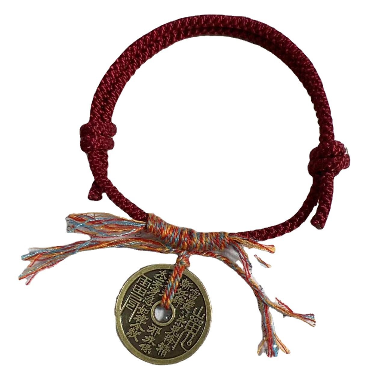 新中式山鬼铜钱编织手绳抖音小红书同款藏式手链手搓棉线手绳手链,饰品/流行首饰/时尚饰品新,银饰手链,淘宝优惠券,粉丝福利购,淘宝优惠卷