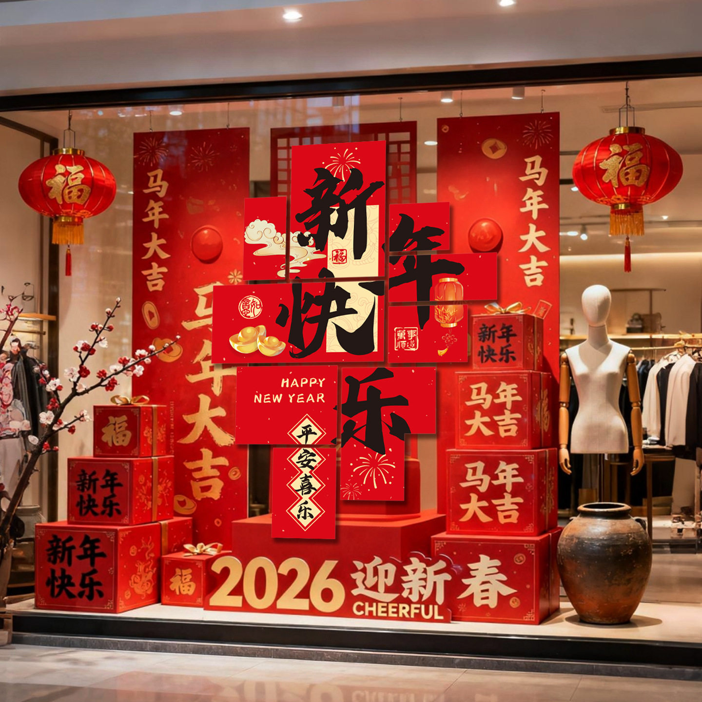 马年2026过年客厅沙发背景墙氛围感墙贴新年元宵春节KT板装饰布置,节庆用品/礼品,节日装扮用品,淘宝优惠券,粉丝福利购,淘宝优惠卷