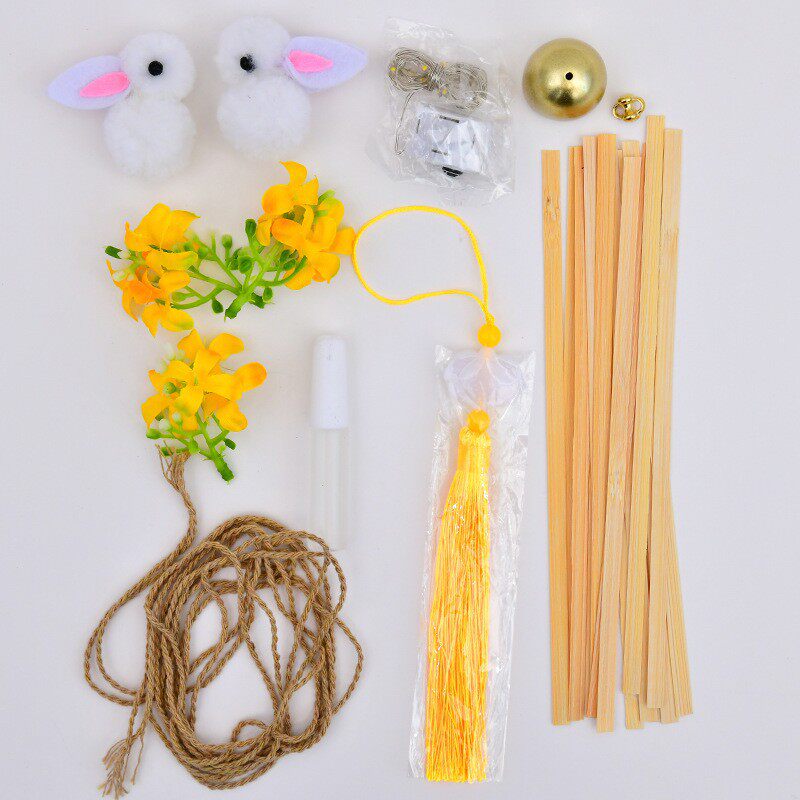 玉兔风铃手提竹编小船花灯中秋节儿童DIY灯笼夜市摆摊玩具小商品