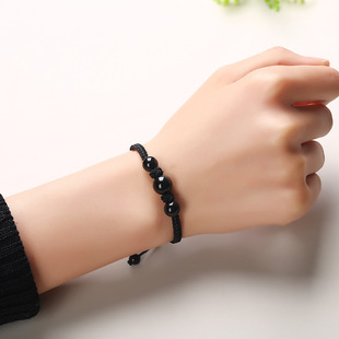 森系草莓晶手链女粉色水晶红绳编织手串黑黑曜石情侣闺蜜生日礼物