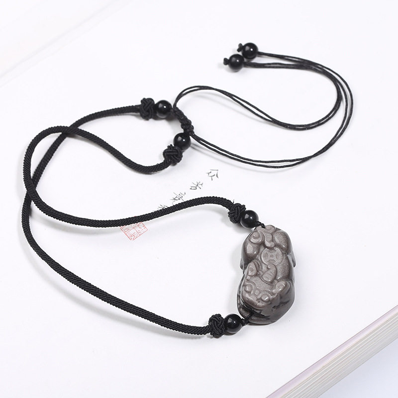 彩眼黑曜石情侣貔貅项链草莓晶粉水晶横版貔貅项链颜九同款吊坠,饰品/流行首饰/时尚饰品新,银饰项链,淘宝优惠券,粉丝福利购,淘宝优惠卷