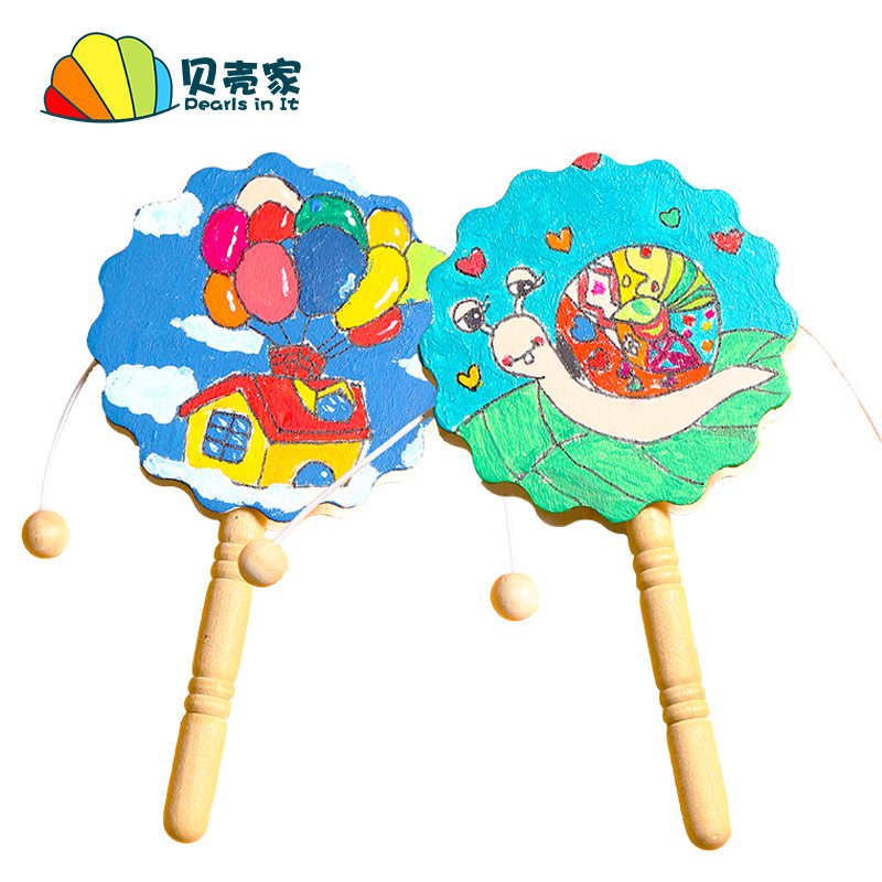 木质拨浪鼓手摇小鼓白坯儿童DIY创意美术涂鸦绘画手工彩绘玩具,运动/瑜伽/健身/球迷用品,马术文化用品,淘宝优惠券,粉丝福利购,淘宝优惠卷
