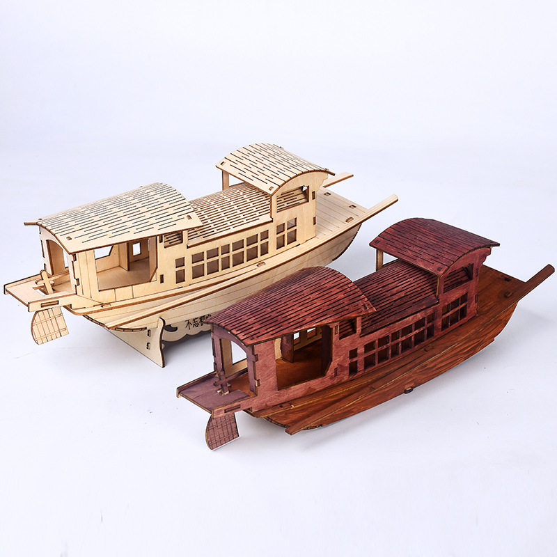南湖红船模型木制拼图手工diy木质玩具建筑周年纪念礼品