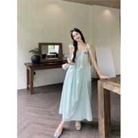 海邊度假風(fēng)裙子女夏季薄荷綠吊帶連衣裙馬卡龍色旅游穿搭沙灘長裙