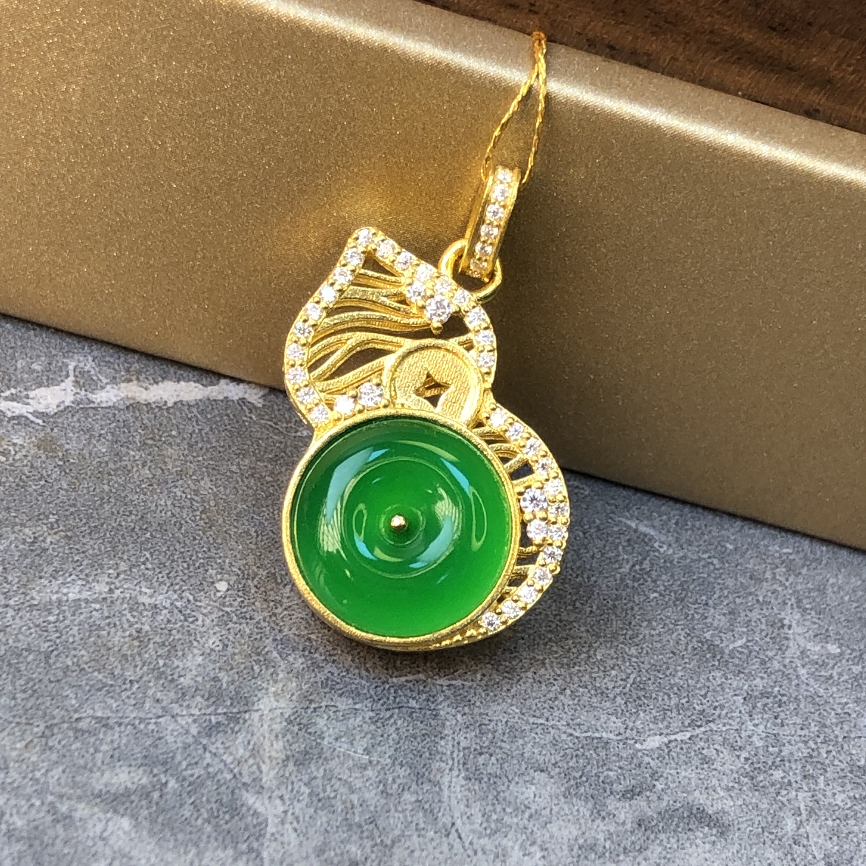 黄金足金999点钻古法葫芦吊坠