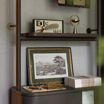 八度空间新中式样板间售楼处卧室书册挂画云石台灯摆件软装组合