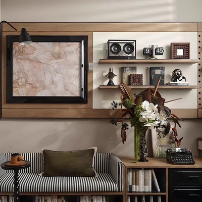 【八度空间】轻奢现代样板间售楼处书房电视柜书柜搭配饰品摆件