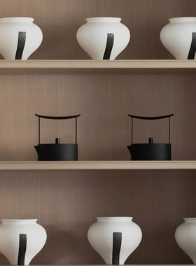八度空间新中式宋氏美学客厅茶室茶柜茶叶罐样板房书柜陶瓷摆件