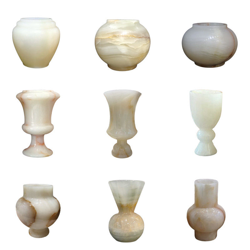 天然玉石花瓶摆件样板房中古风摆件客厅装饰品法式花器家居饰品