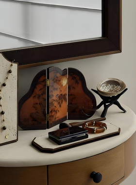 新中式风木质屏风装饰摆件家居桌面装饰品中国风工艺品