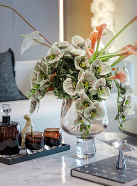 装饰茶几摆件高级感轻奢风样板房售楼处洽谈桌花艺装饰软装设计