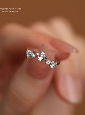 百搭韩式可锆石指环纯银调节足银