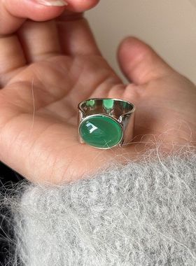 女玉髓925掉色戒指高级感轻奢绿